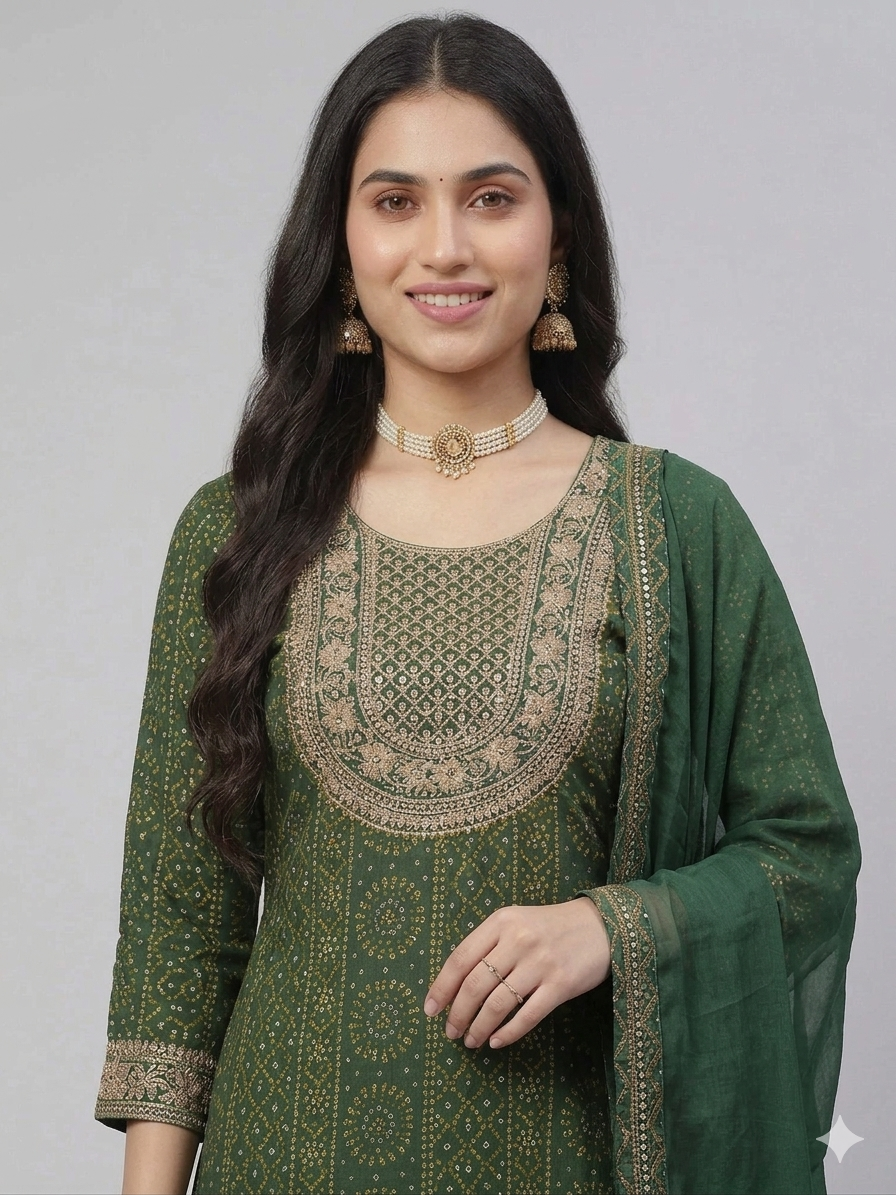 Cotton Designer Suit | Embroidery Golden with Pant & Georgette Dupatta