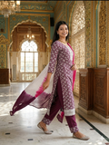 All Over Chikankari Embroidery Anarkali Kurta, Pant Set With Chiffon Dupatta