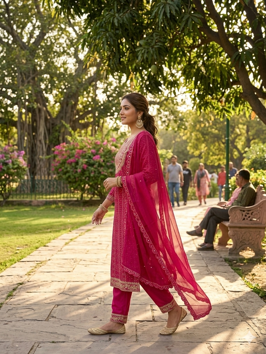 Cotton Designer Suit | Embroidery Golden with Pant & Georgette Dupatta
