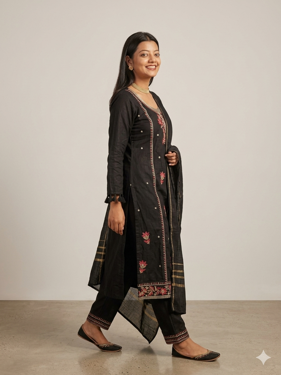 Suit - Soft Cotton Traditional Embroidered with Designer Dupatta