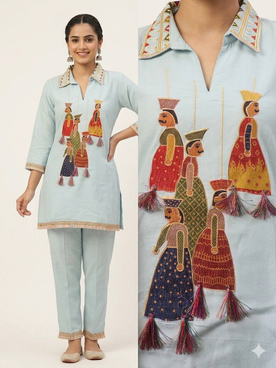 Trendy Coord set | Silk Blend Ethnic Top & Trouser Set (Size - 40)