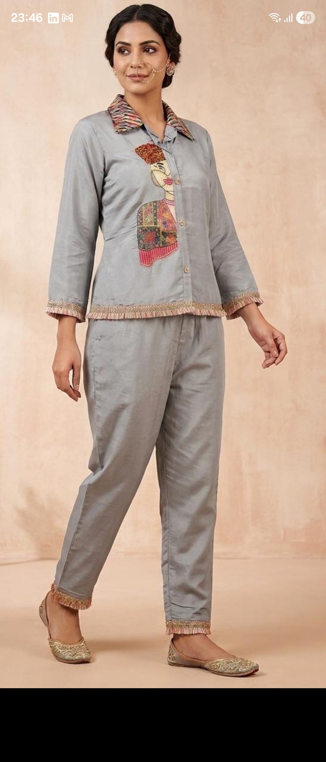 Trendy Coord set | Silk Blend Ethnic Top & Trouser Set (Size - 40)