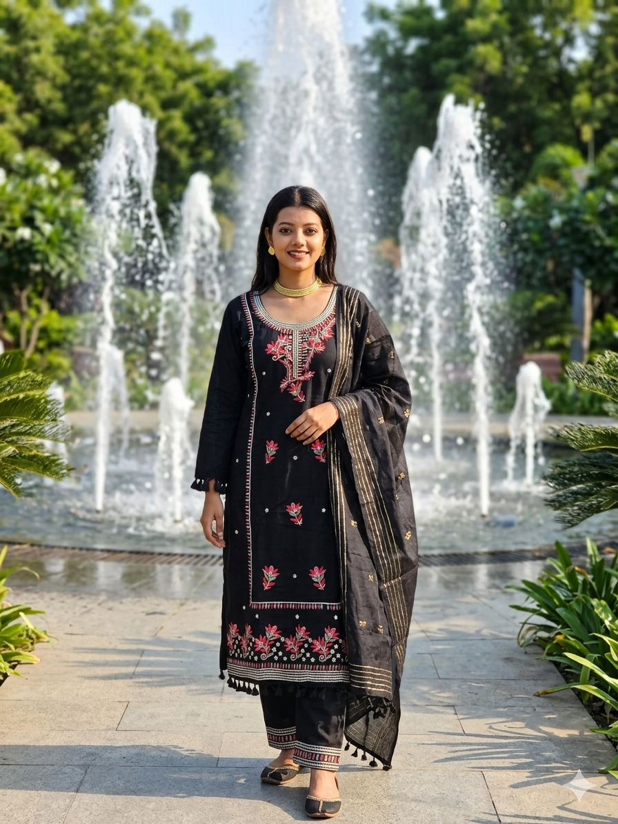 Suit - Soft Cotton Traditional Embroidered with Designer Dupatta