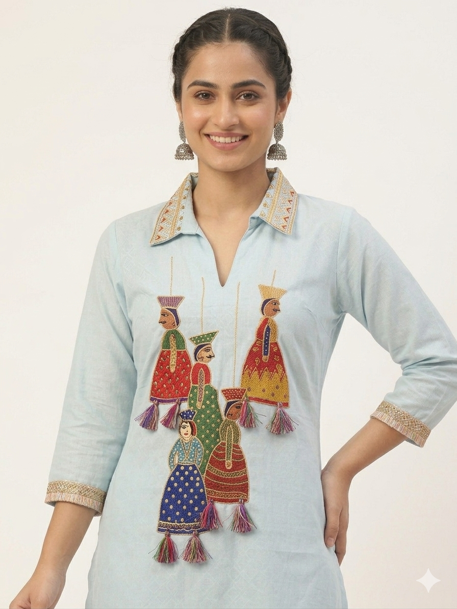 Trendy Coord set | Silk Blend Ethnic Top & Trouser Set (Size - 40)