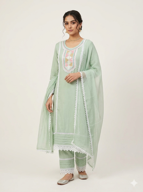 Cotton Blend suit with Embroidered Lace work