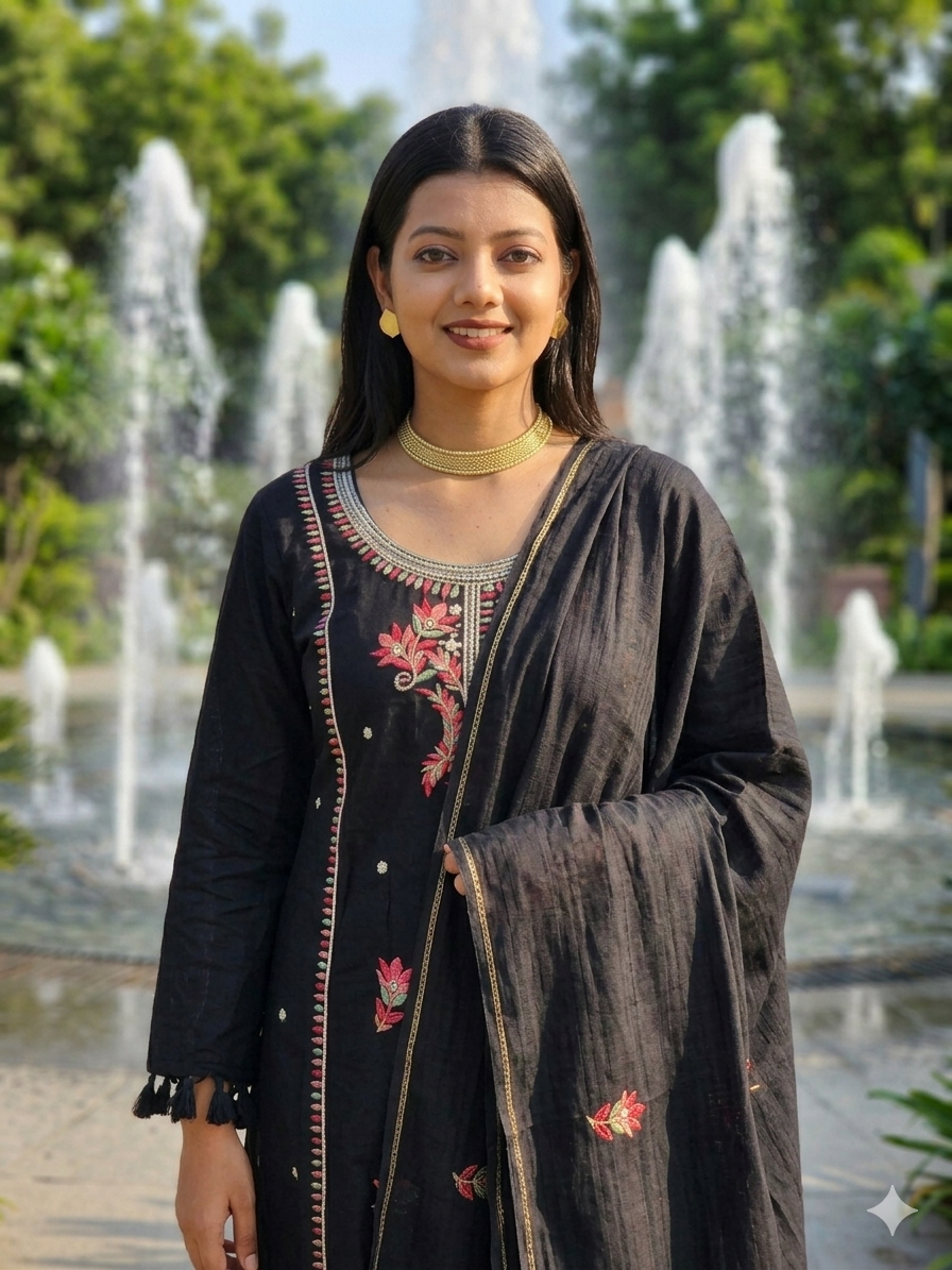 Suit - Soft Cotton Traditional Embroidered with Designer Dupatta