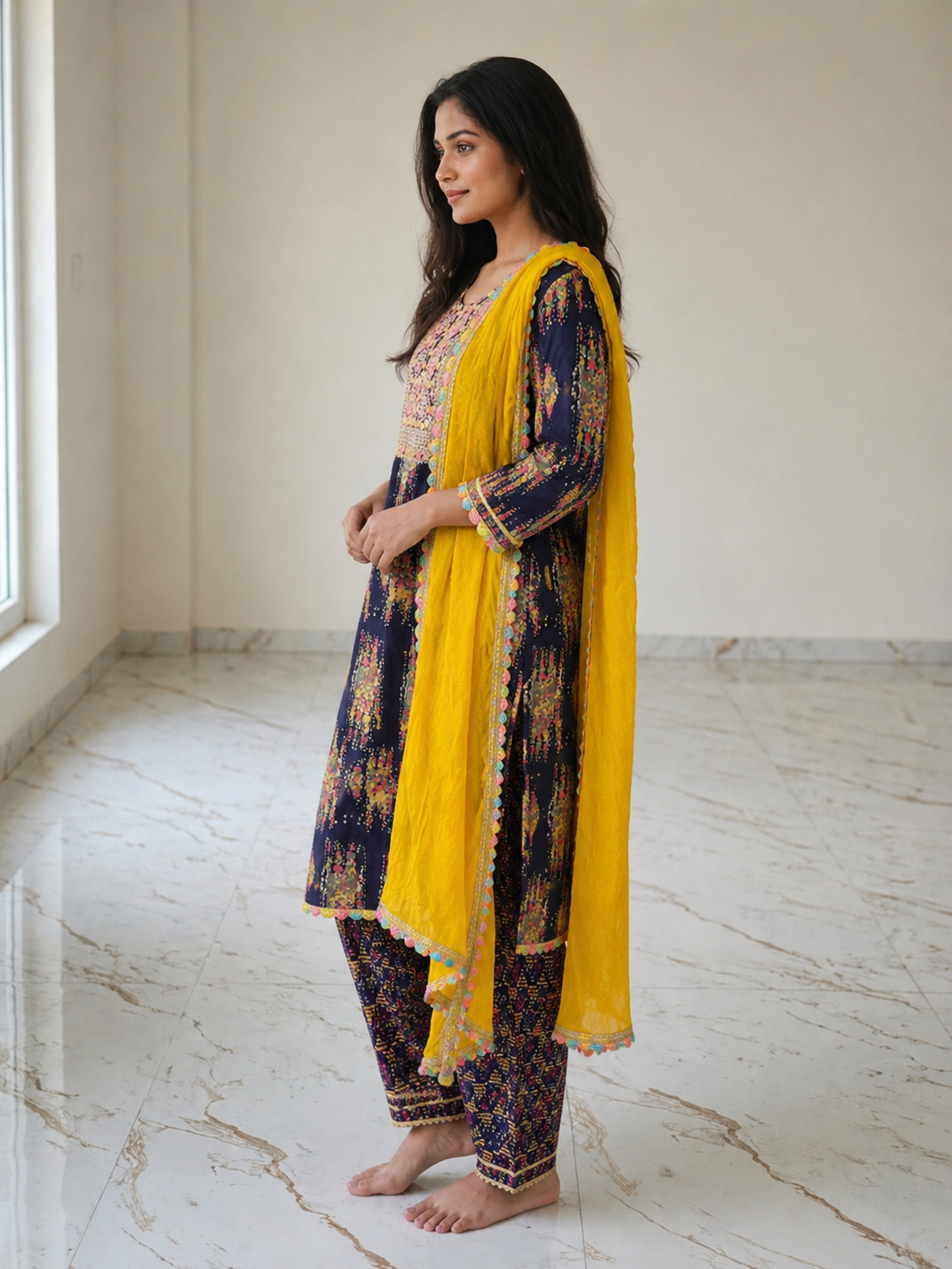 Suit - Cotton Embroidered Floral Printed Suit Set