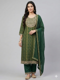 Cotton Designer Suit | Embroidery Golden with Pant & Georgette Dupatta
