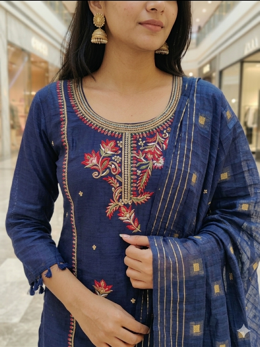 Suit - Soft Cotton Traditional Embroidered with Designer Dupatta