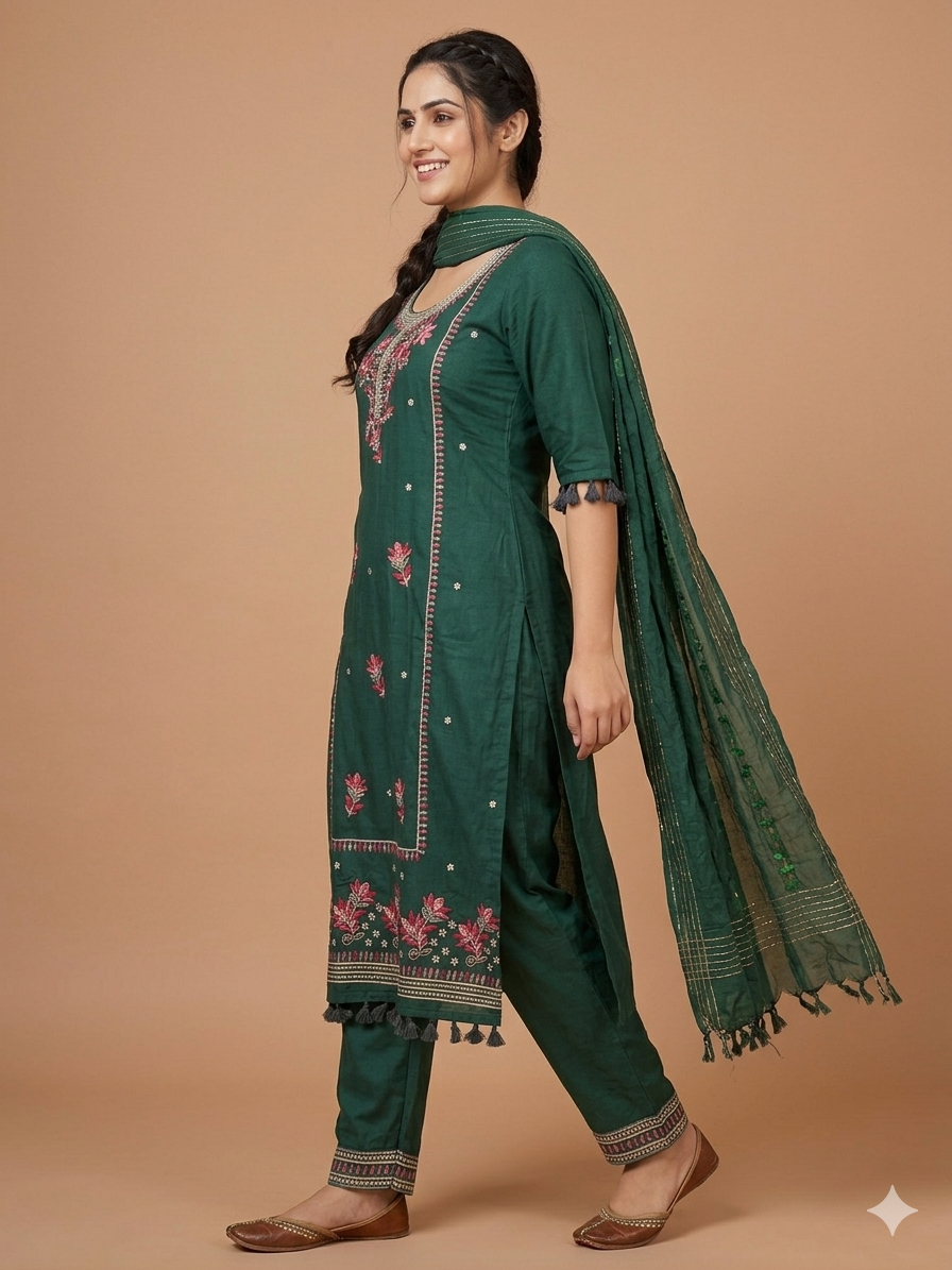 Suit - Soft Cotton Traditional Embroidered with Designer Dupatta
